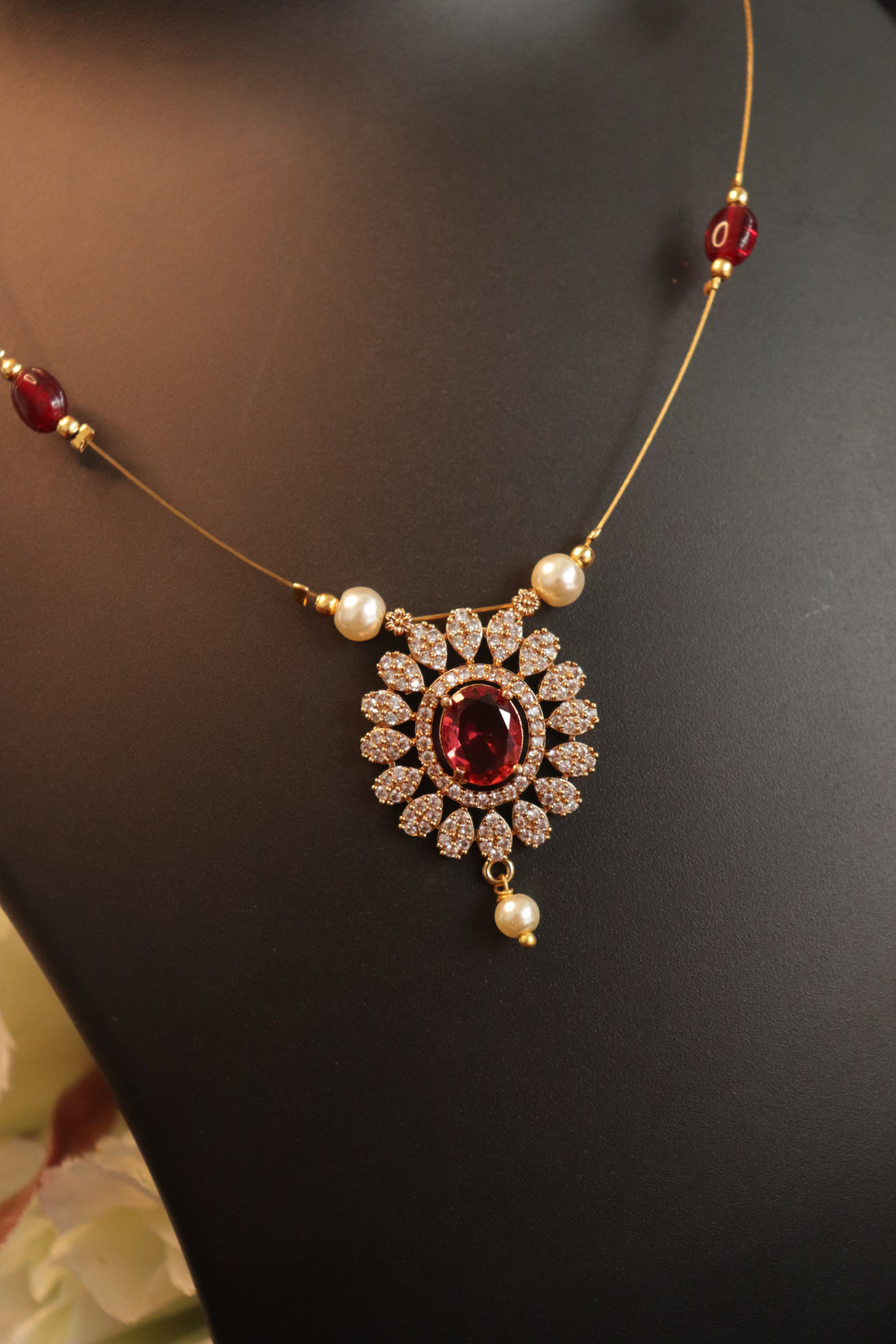 Royal Ruby Red Invisible Necklace with Designer Pendant