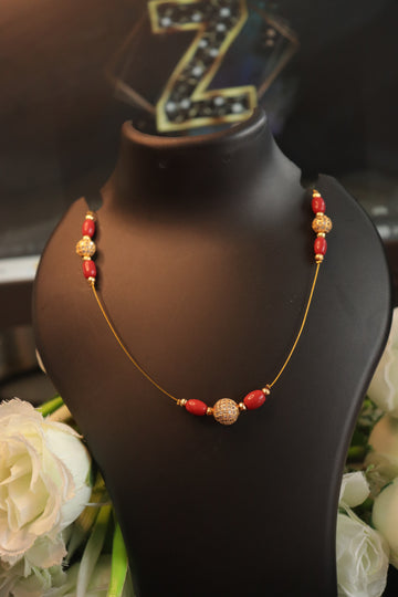 Elegant Coral Beads Invisible Necklace with White Stone Ball Accents