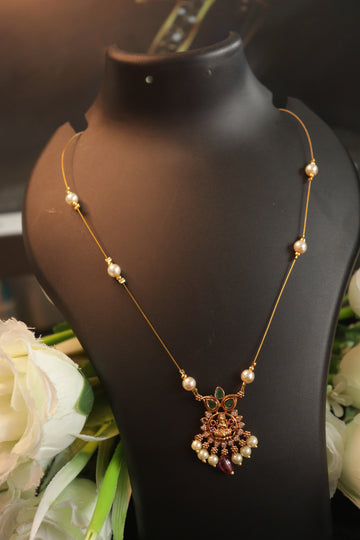 Divine Pearl Grace Lakshmi Invisible Necklace - Pink