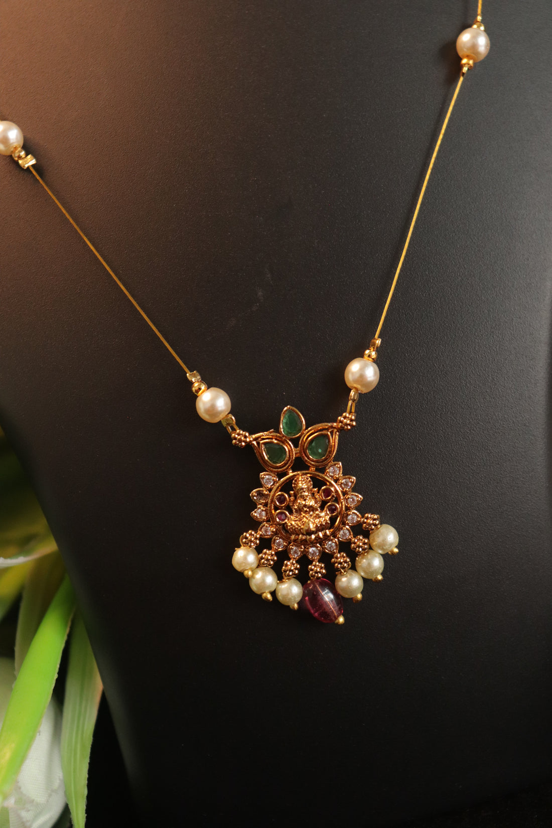Divine Pearl Grace Lakshmi Invisible Necklace - Pink