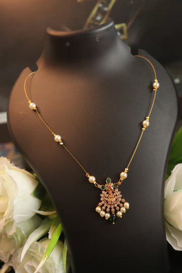 Divine Pearl Grace Lakshmi Invisible Necklace - Green