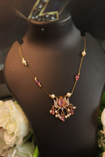 Elegant Baby Pink AD Lotus Invisible Necklace