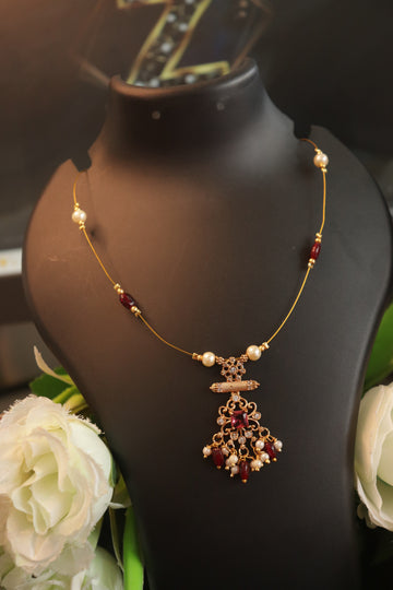 Ruby Pearl Tassel Invisible Necklace with Designer Pendant