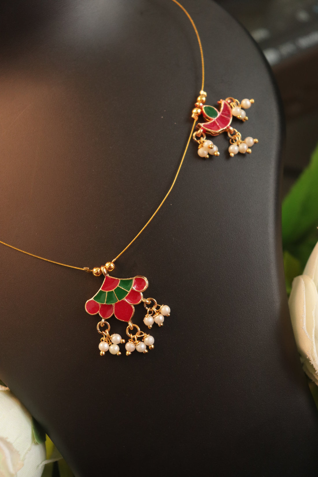 Meenakari Handpainted Charm Pendant Invisible Chain