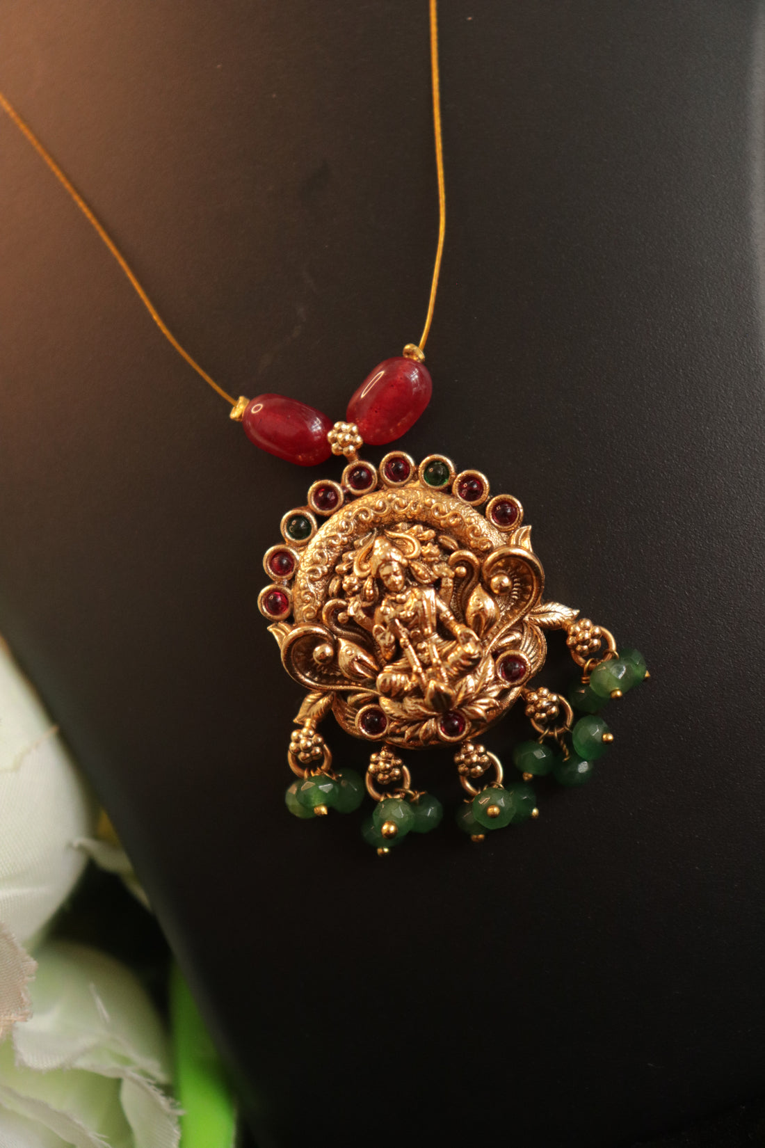 Divine Lakshmi Pendant Invisible Chain Set with Matching Studs – 18 Inch