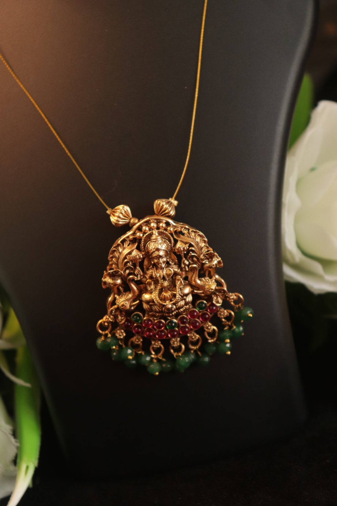 Divine Lakshmi Pendant Invisible Chain Set with Matching Jhumka – 18 Inch
