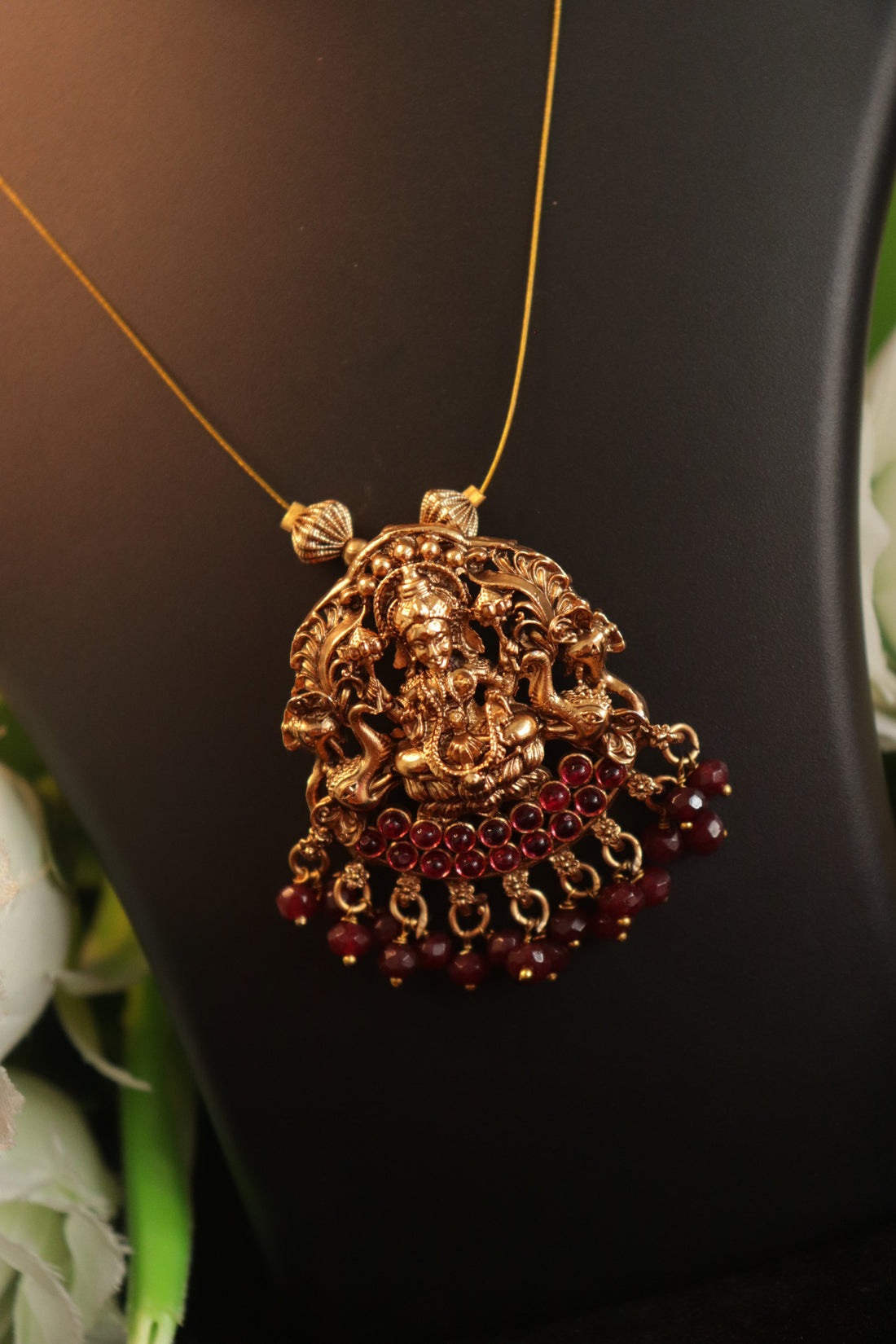 Divine Lakshmi Pendant Invisible Chain Set with Matching Jhumka – 18 Inch