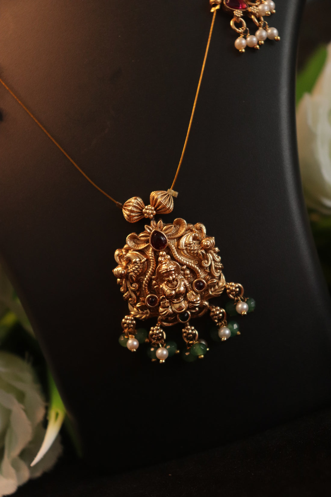 Divine Lakshmi Pendant Invisible Chain with Matching Studs – 18 Inches