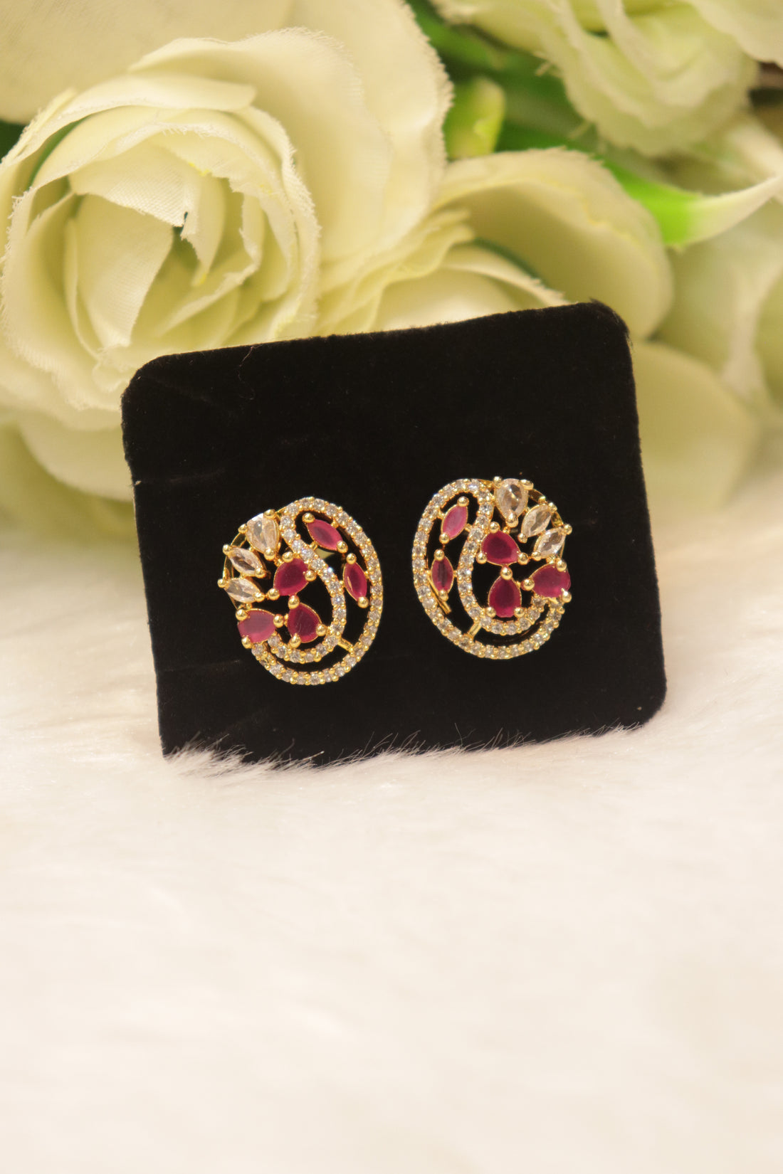 Elegant Microplated AD Stud Earrings with Screw Back
