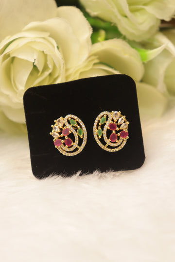 Elegant Microplated AD Stud Earrings with Screw Back