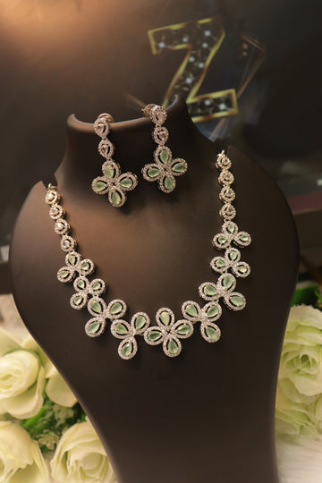 Floral Drop Stone AD Necklace Set with Matching Earrings