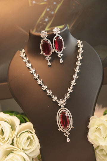 Crimson Royale Rhodium AD Necklace Set