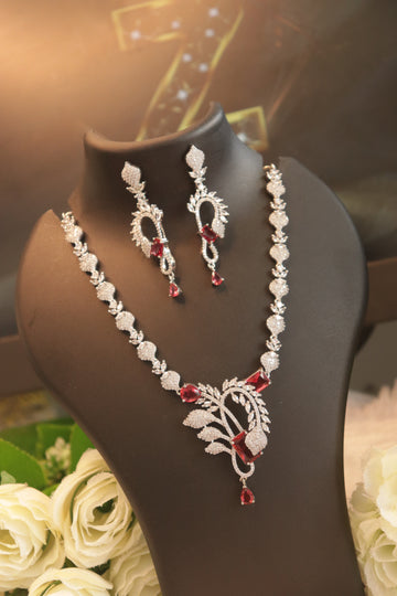 Crimson Spark CZ Necklace Set
