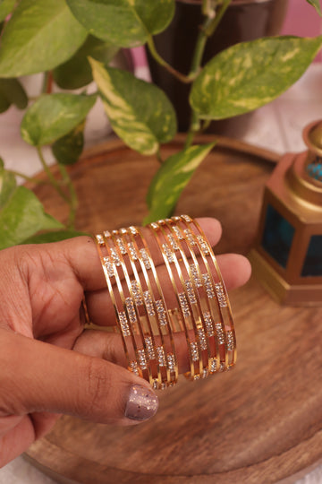 Broad CZ-Studded Gold Finish Bangles – Set of 2