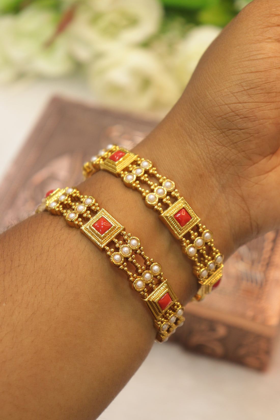 Coral Pearl Heritage Bangles