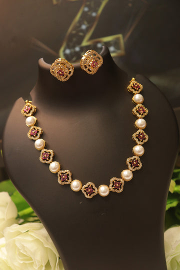 Pearl Aurora AD Necklace Set