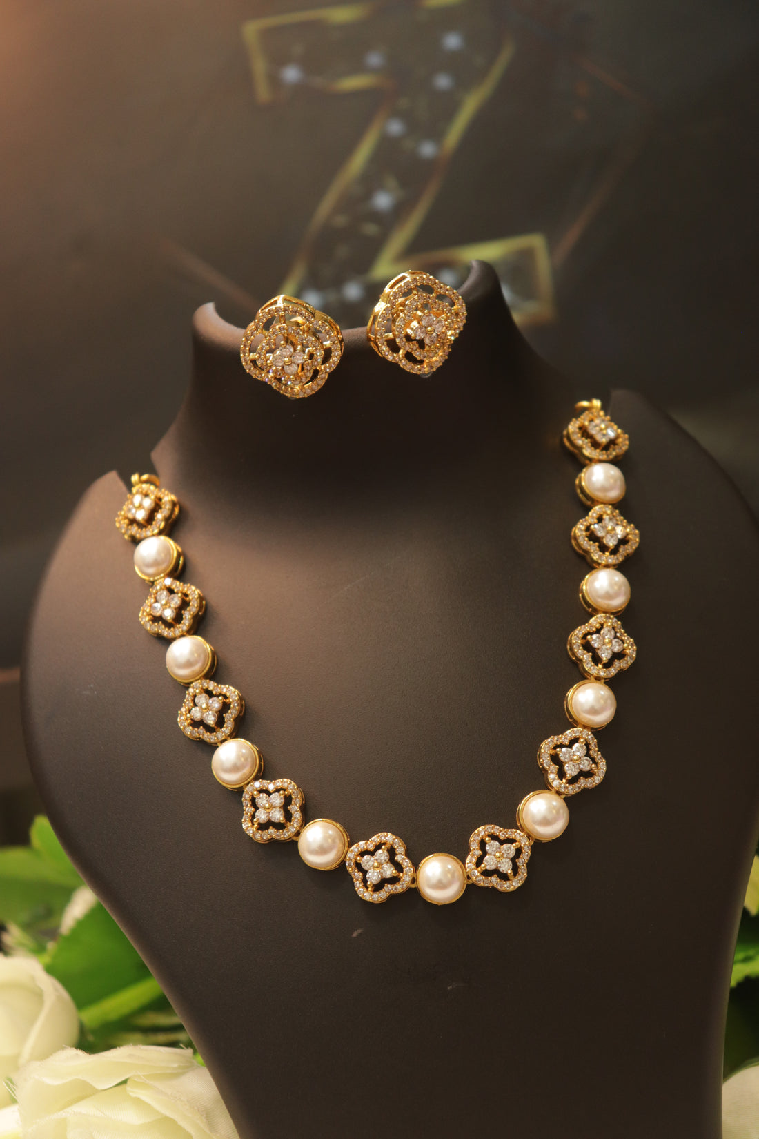 Pearl Aurora AD Necklace Set