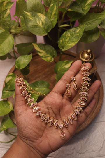 Crimson Leaf CZ Necklace Set