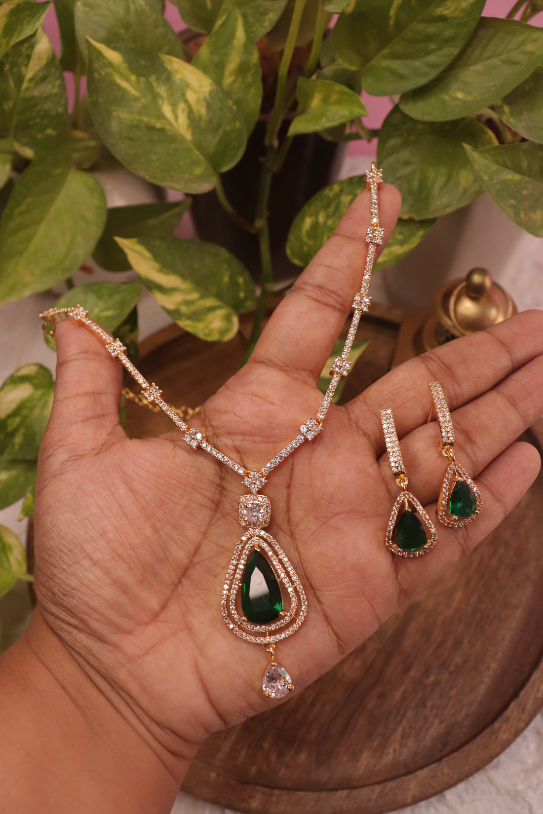 Crimson Glow CZ Drop Necklace Set