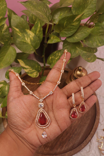 Crimson Glow CZ Drop Necklace Set