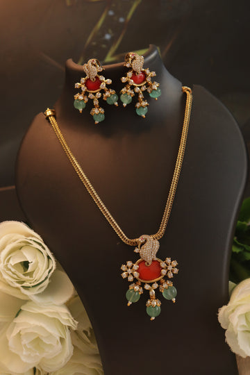 Mayura Coral AD Pendant Set