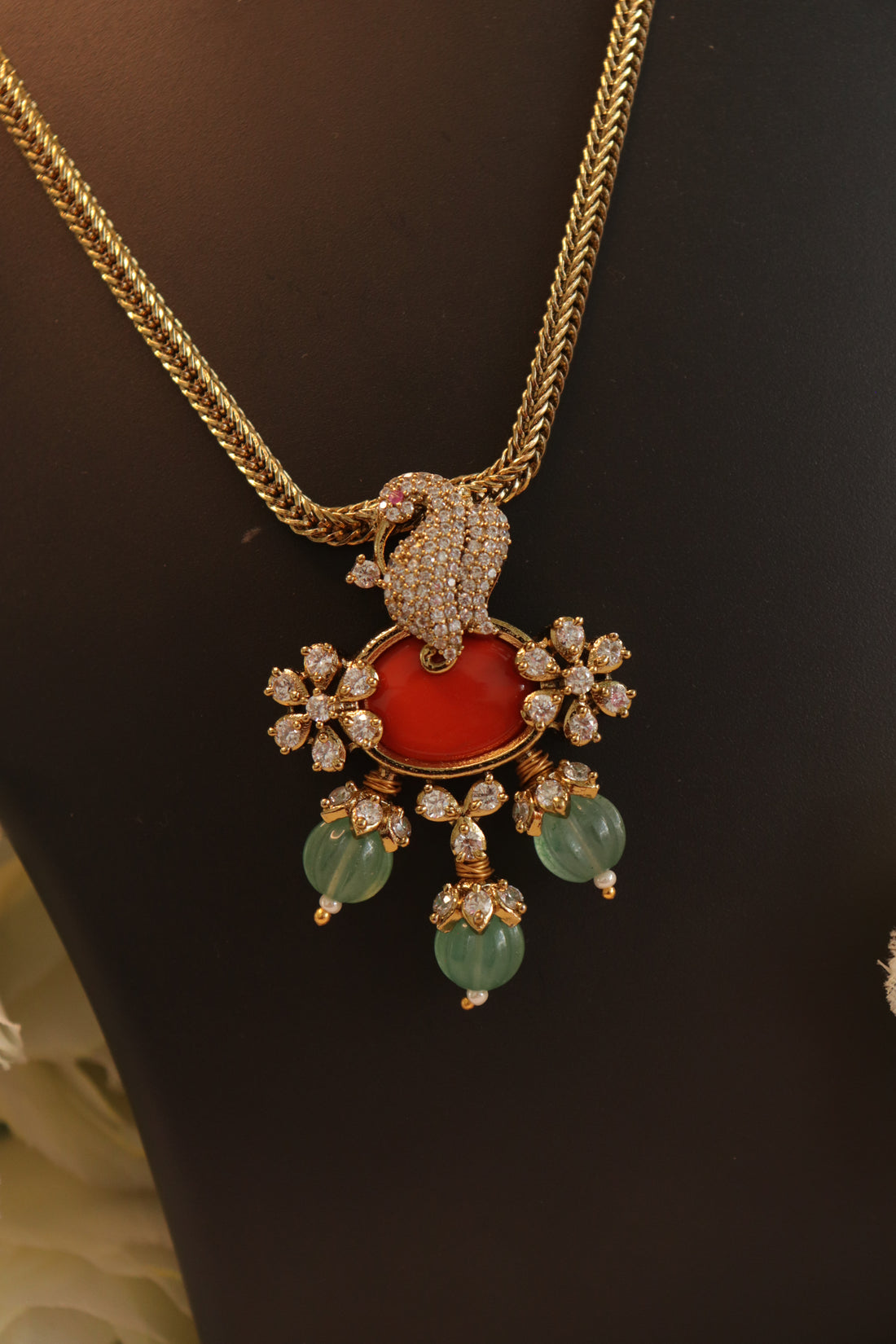 Mayura Coral AD Pendant Set