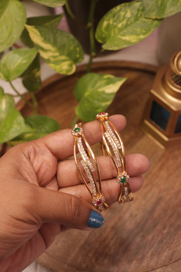 Dual-Tone Ruby & Emerald CZ Bangles in Gold Finish – Set of 2