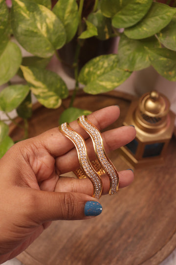 Wavy CZ-Studded Bangles in Gold Finish – Set of 2