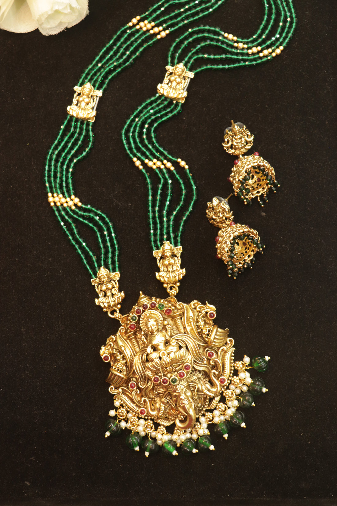 Lakshmi Ganesha Multi-Strand Beaded Haram