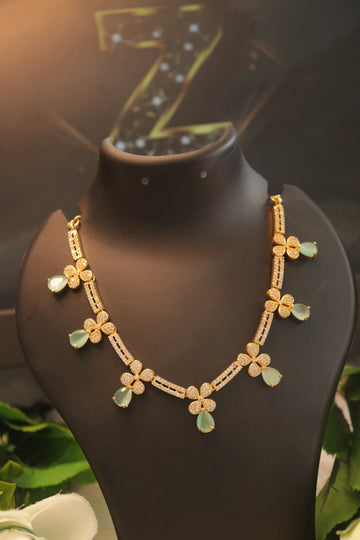 Celestia Pastel Green AD Necklace Set – Micro Gold Polish