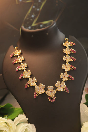 Ruhani Rani Pink AD Necklace Set – Micro Gold Polish