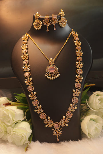 Aarinya Antique AD Layered Necklace Combo - Pink