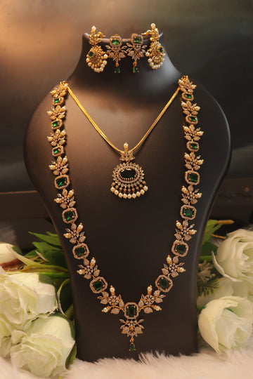 Aarinya Antique AD Layered Necklace Combo - Green