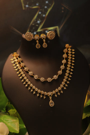 Sparkle Duo White AD Necklace Combo Set with 2 Pairs of Earrings