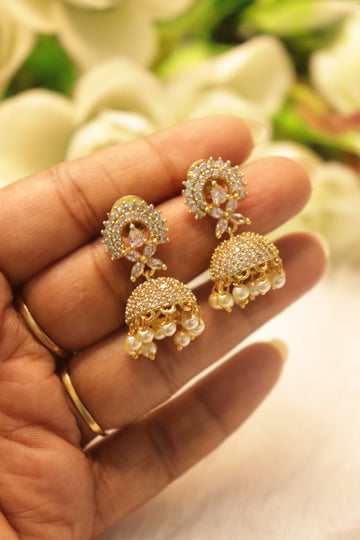 Moonlit Pearl AD Jhumka - White