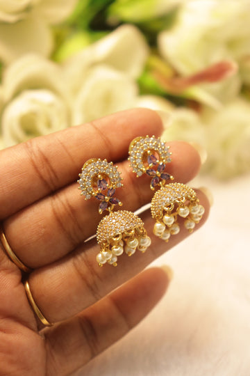 Moonlit Pearl AD Jhumka - Purple