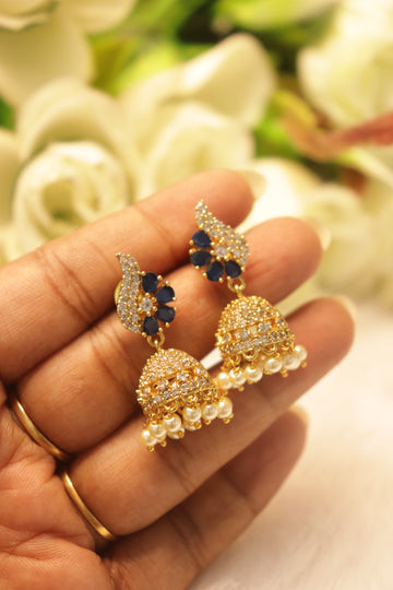 Lustre Bloom Jhumka - Blue