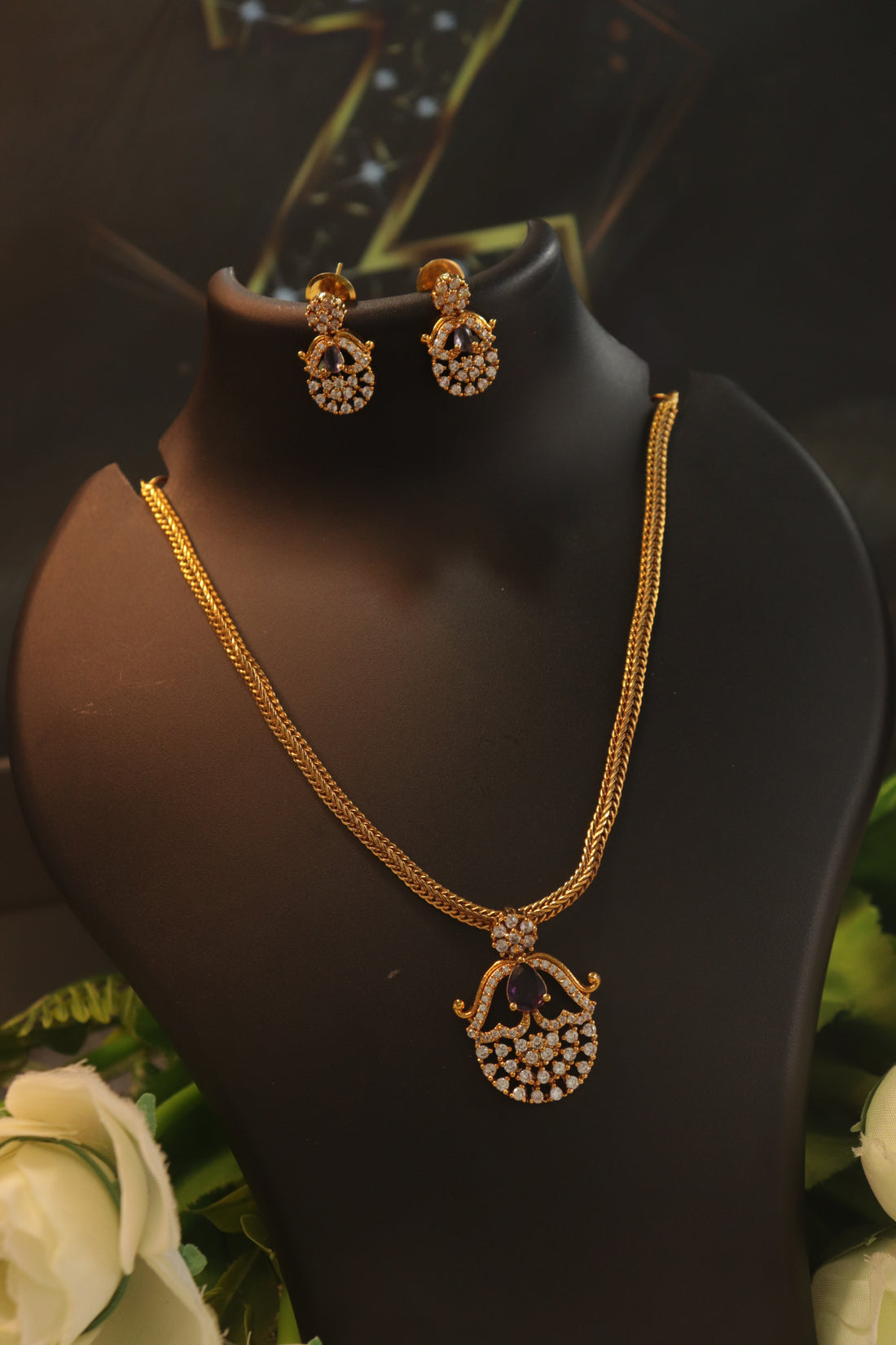 Royal AD Pendant Necklace Set with Matching Earrings
