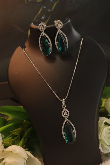 Celeste Droplet Rhodium Pendant Set - Rama Color