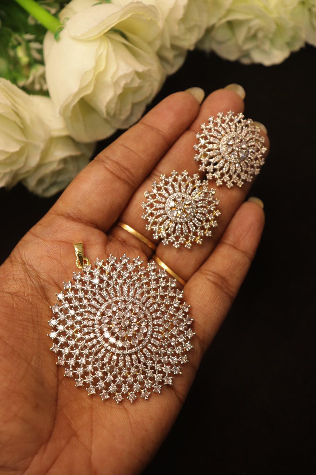 Celestial Bloom Mandal Kolam AD Pendant Set