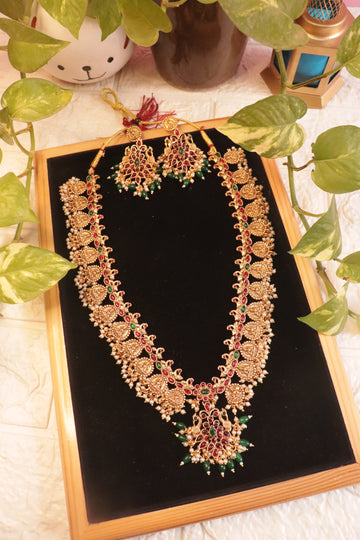 Peacock Motif Multistone AD Necklace Set