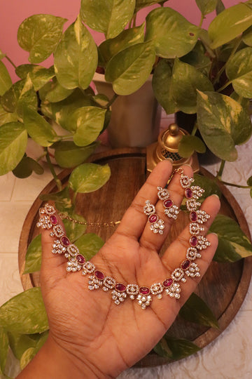 Ruby Blossom CZ Necklace Set