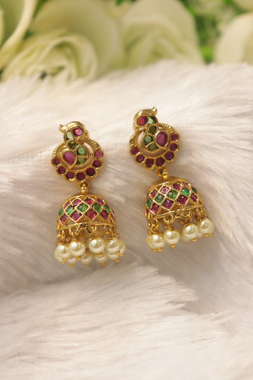 Premium AD Stone Ruby Green Jhumka