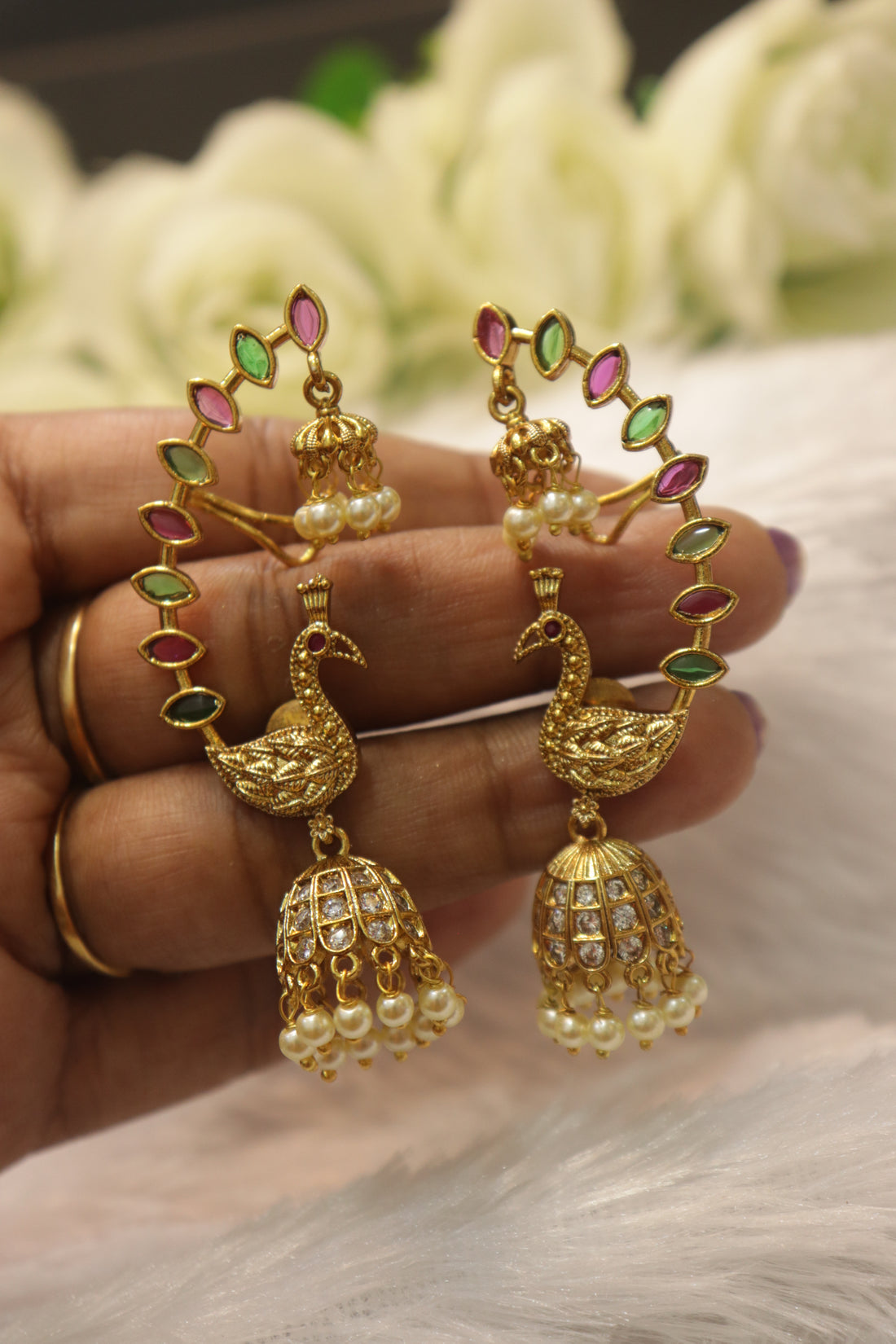 Peacock Royale Ear Cuff Jhumkas