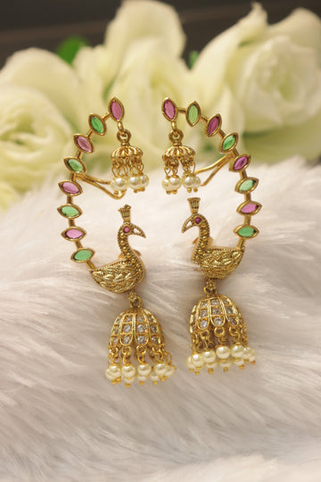 Peacock Royale Ear Cuff Jhumkas