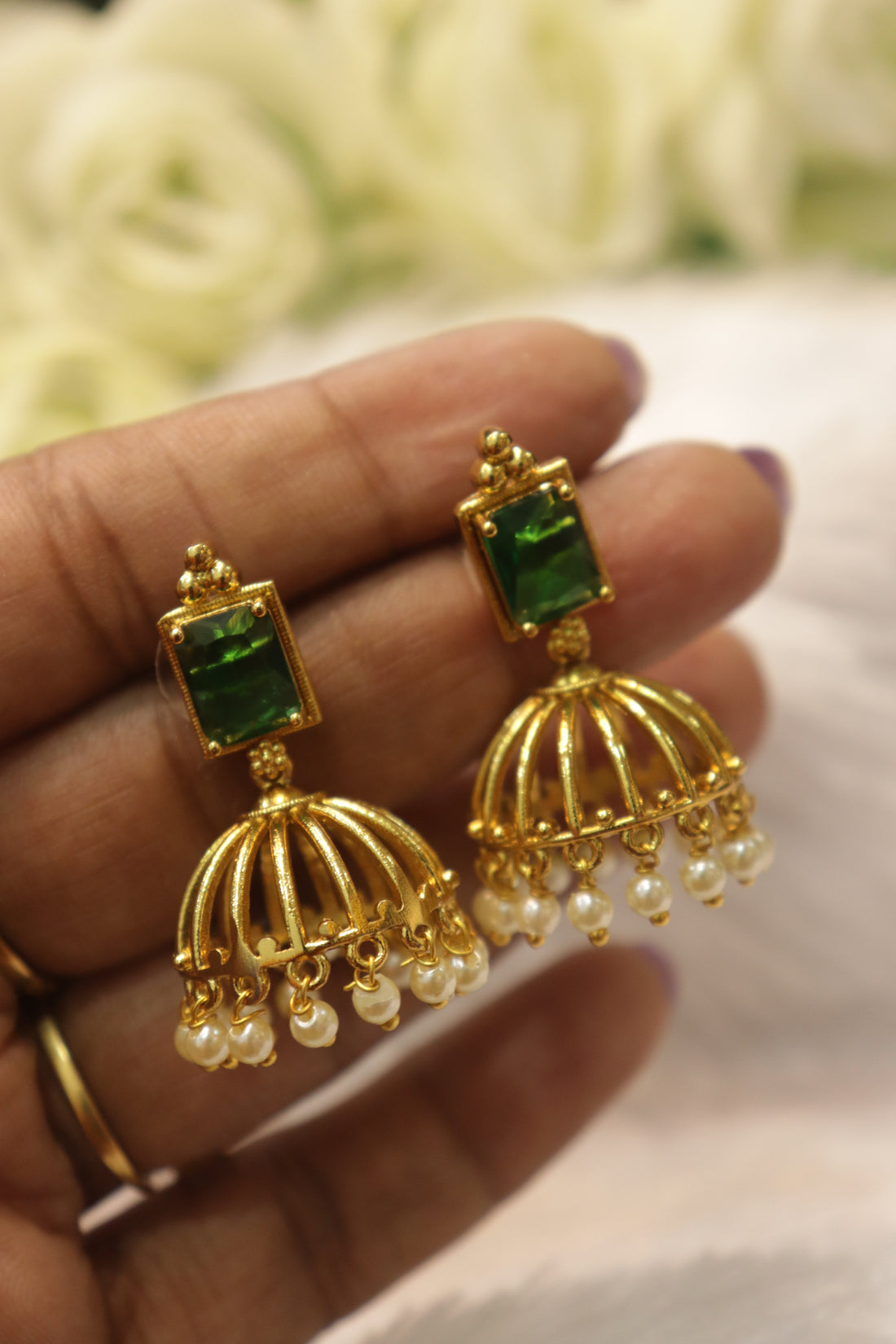 Regal Cage Jhumka - Green