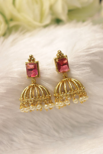 Regal Cage Jhumka - Red
