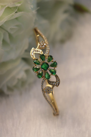 Floral Elegance Open Kada Bangle - Green