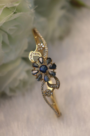 Floral Elegance Open Kada Bangle - Blue
