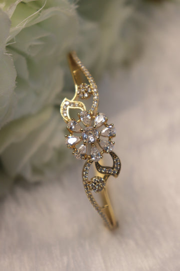 Floral Elegance Open Kada Bangle - White